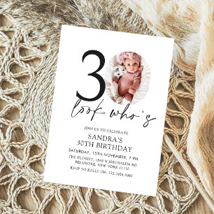 Look Who's 30 Modern Simple Photo 30th Birthday Invitation