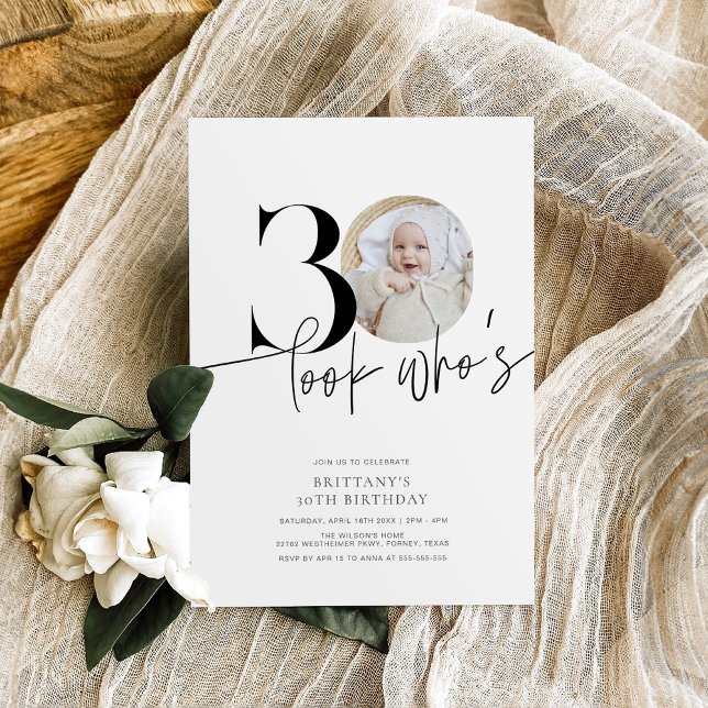 Look Who's 30 Modern Simple Photo 30th Birthday Invitation (Creator Uploaded)