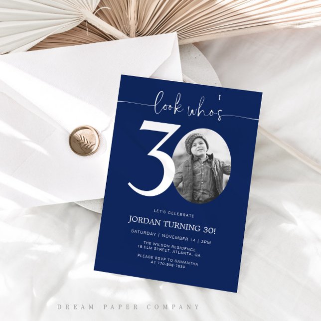Look Who's 30 | Navy 30th Birthday Invite (Creator Uploaded)