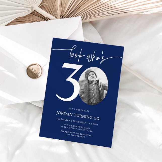 Look Who's 30 | Navy 30th Birthday Invite (Creator Uploaded)