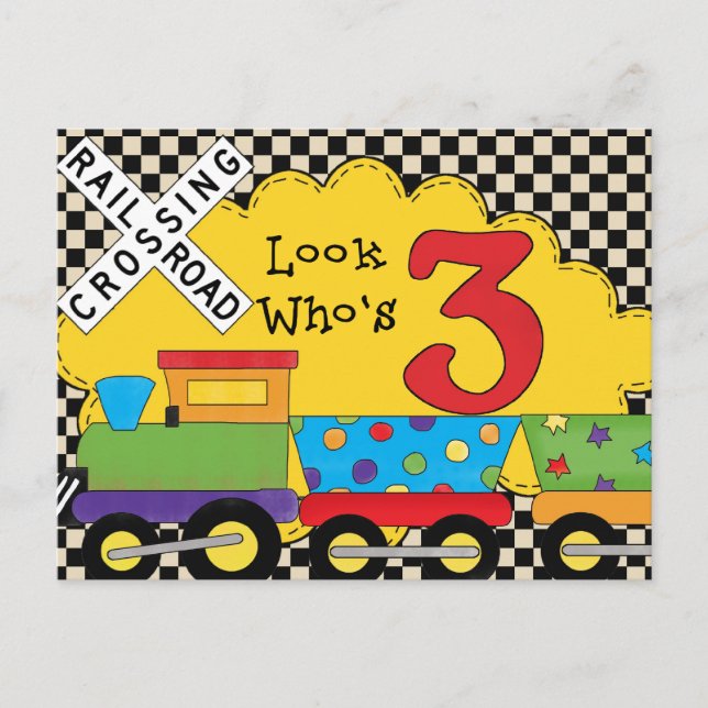Look Who's 3 Birthday Train Cards (Front)