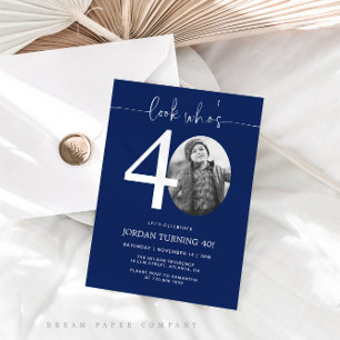 Look Who's 40   Blue 40th Birthday Invite