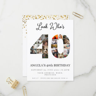 look who's 40 Customizable Photo Collage sign Invitation Postcard