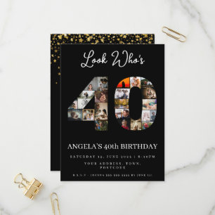 look who's 40 Customizable Photo Collage sign Invitation Postcard