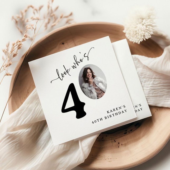 Look Who's 40! Modern Photo 40th Birthday Napkin (Creator Uploaded)