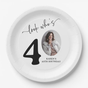 Look Who's 40! Modern Photo 40th Birthday Paper Plate
