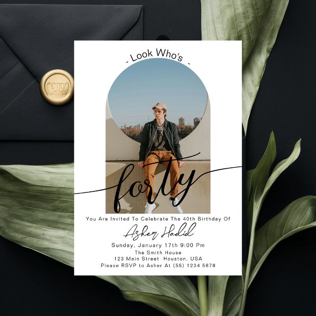 Look Who's 40 Modern Simple 40th Birthday Party Invitation (Creator Uploaded)