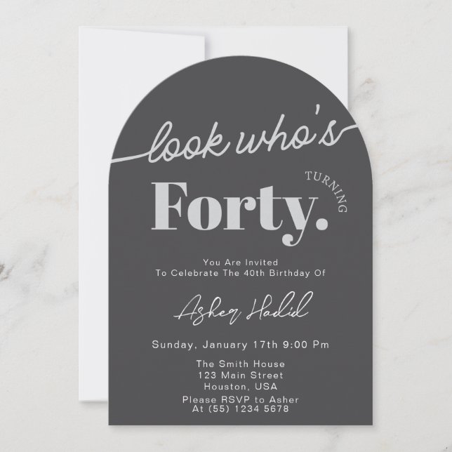 Look Who's 40 Modern Simple 40th Birthday Photo Invitation (Front)