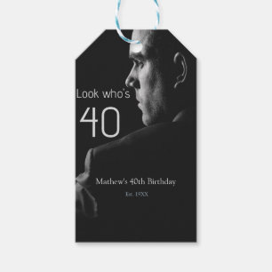 look who's 40th birthday photo man name est. year gift tags
