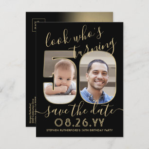 Look Who's 50 Birthday Party Save The Date 2 Photo Announcement Postcard