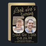 Look Who's 50 Black & Gold 2 Photo Birthday Party Save The Date<br><div class="desc">Look who's turning 50! Invite family and friends to an upcoming 50th birthday celebration with custom photo save the date party invitations. Pictures and wording on this template are simple to personalise. (IMAGE PLACEMENT TIP: An easy way to position a photo exactly how you want is to crop it before...</div>