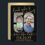 Look Who's 50 Black & Gold Birthday Party 2 Photo Save The Date<br><div class="desc">Look who's turning 50! Invite family and friends to an upcoming 50th birthday celebration with custom photo save the date party invitations. Pictures and wording on this template are simple to personalise. (IMAGE PLACEMENT TIP: An easy way to position a photo exactly how you want is to crop it before...</div>