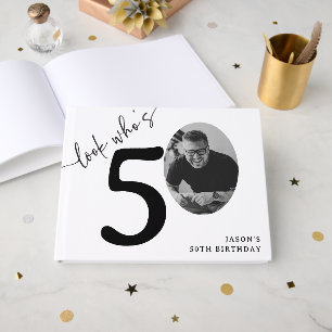 Look Who's 50! Modern Photo 50th Birthday Guest Book