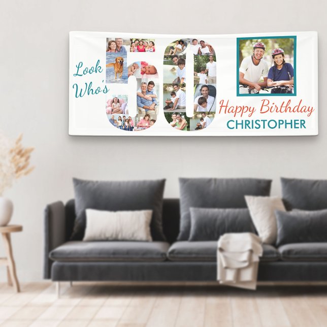 Look Who's 50 Photo Collage 50th Birthday Party Banner (Creator Uploaded)