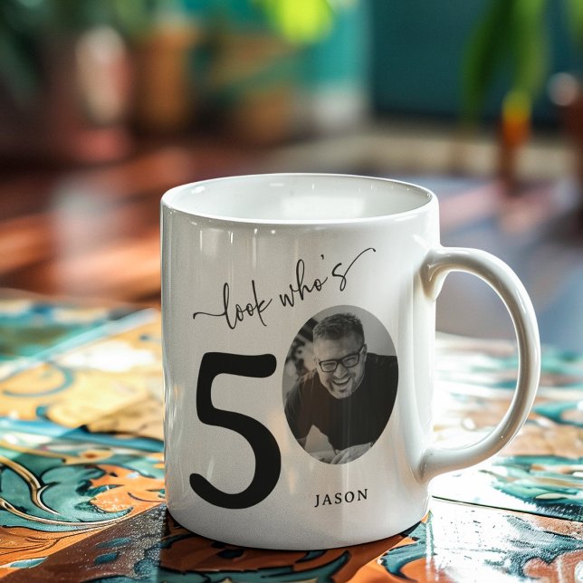 'Look Who's 50' Stylish 50th Birthday Coffee Mug (Creator Uploaded)