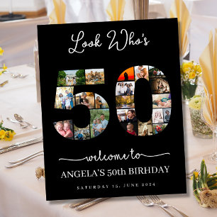 look who's 50 years old birthday photo collage poster