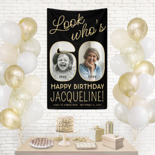 Look Who's 60 Black & Gold 2 Photo Birthday Party Banner