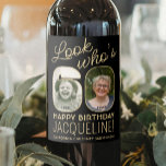 Look Who's 60 Black & Gold 2 Photo Birthday Party Wine Label<br><div class="desc">Look who's 60! Add an elegant personalised touch to 60th birthday party decorations for him or her with custom photo black and gold wine bottle labels. The pictures and wording on this template are simple to customise. (IMAGE PLACEMENT TIP: An easy way to position a photo exactly how you want...</div>