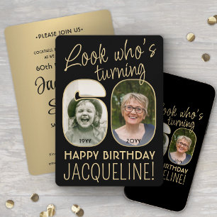 Look Who's 60 Black & Gold Birthday Party 2 Photo Invitation