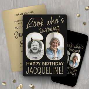 Look Who's 60 Black & Gold Birthday Party 2 Photo Invitation