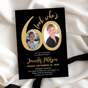 Look who's 60 elegant 2 photo 60th birthday party invitation