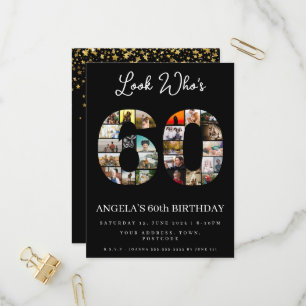 look who's 60 happy birthday Photo arrangement Invitation Postcard
