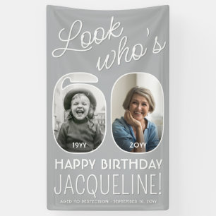 Look Who's 60 Modern Photo Numbers Birthday Party Banner