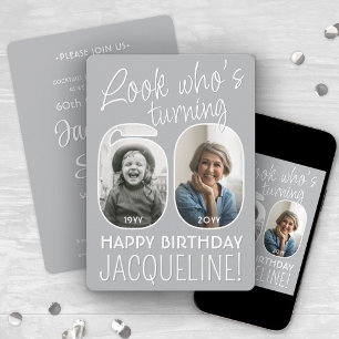 Look Who's 60 Modern Photo Numbers Birthday Party Invitation