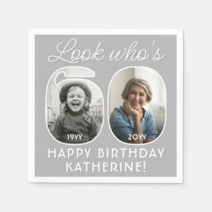 Look Who's 60 Modern Photo Numbers Birthday Party Napkin