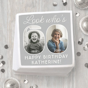 Look Who's 60 Modern Photo Numbers Birthday Party Napkin