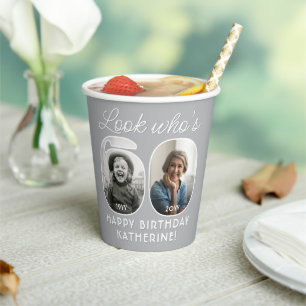 Look Who's 60 Modern Photo Numbers Birthday Party Paper Cups