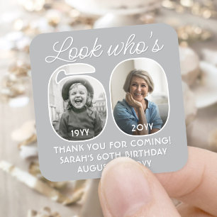 Look Who's 60 Modern Photo Numbers Birthday Party Square Sticker