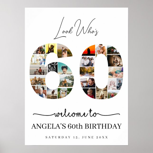 look who's 60 years old birthday photo collage poster (Front)