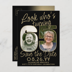 Look Who's 65 Birthday Party Save The Date 2 Photo Announcement Postcard