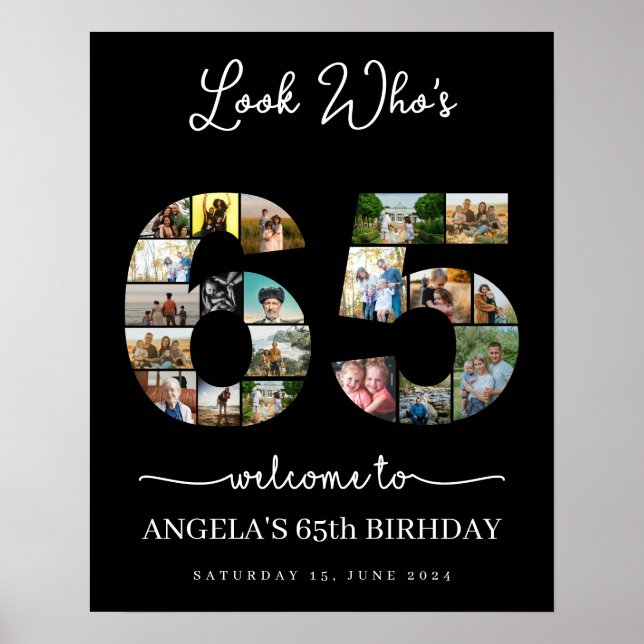 look who's 65 happy birthday photo collage poster (Front)