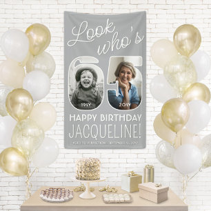 Look Who's 65 Modern Photo Numbers Birthday Party Banner