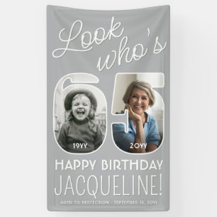 Look Who's 65 Modern Photo Numbers Birthday Party Banner
