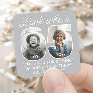 Look Who's 65 Modern Photo Numbers Birthday Party Square Sticker