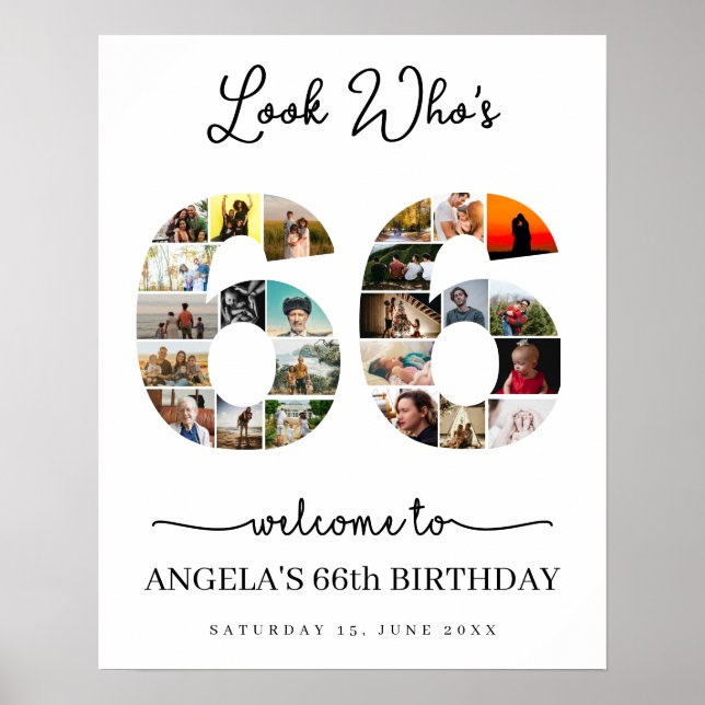 look who's 66 Photo Collage party sign (Front)