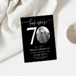 Look Who's 70 | Black 70th Birthday Invite<br><div class="desc">Celebrate your milestone 70th birthday with timeless style using this black Look Who’s 70 invitation! Featuring a sleek, modern design this black invitation is perfect for those who prefer simplicity with a touch of elegance. Fully customizable, you can easily add your party details to create a personal and sophisticated invite...</div>