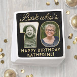 Look Who's 70 Black & Gold Happy Birthday 2 Photo Napkin<br><div class="desc">Look who's 70! Add an elegant personalised touch to 70th birthday party decorations for him or her with stylish custom photo paper napkins. Pictures and wording on this template are simple to customise (IMAGE PLACEMENT TIP: An easy way to position a photo exactly how you want is to crop it...</div>