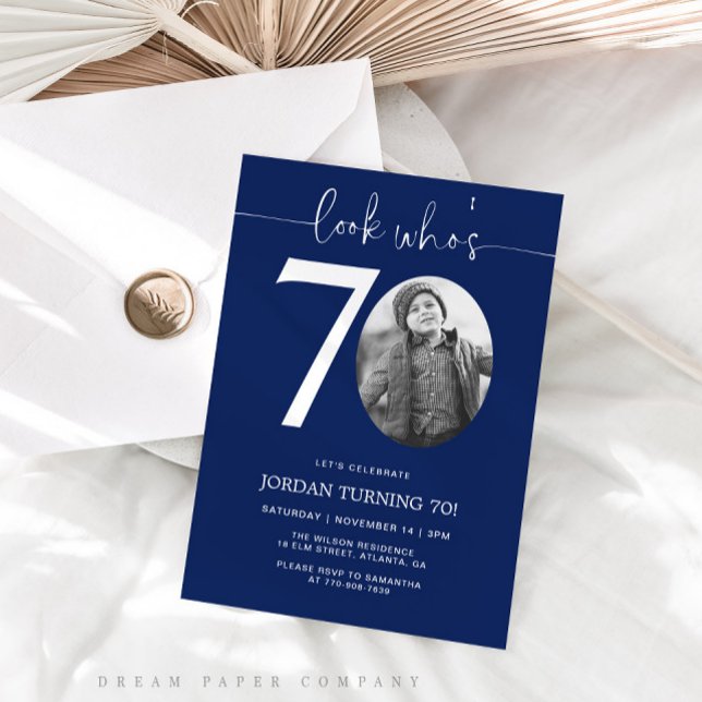 Look Who's 70 | Navy 70th Birthday Invite (Creator Uploaded)