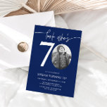 Look Who's 70 | Navy 70th Birthday Invite<br><div class="desc">Celebrate your milestone 70th birthday with timeless style using this navy blue Look Who’s 70 invitation! Featuring a sleek, modern design this blue invitation is perfect for those who prefer simplicity with a touch of elegance. Fully customizable, you can easily add your party details to create a personal and sophisticated...</div>