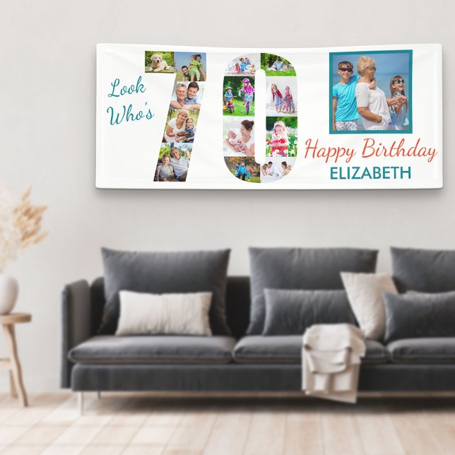 Look Who's 70 Photo Collage 70th Birthday Party Banner (Creator Uploaded)