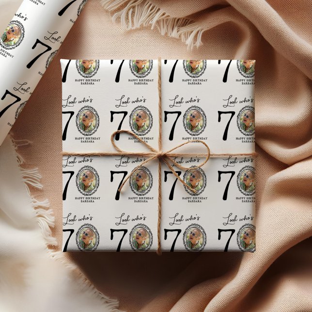 Look Who's 70! Photo Happy Birthday Wrapping Paper Sheet (Creator Uploaded)