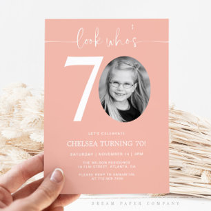 Look Who's 70   Pink 70th Birthday Invite