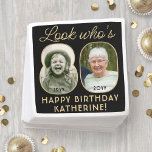 Look Who's 80 Black & Gold Happy Birthday 2 Photo Napkin<br><div class="desc">Look who's 80! Add an elegant personalised touch to 80th birthday party decorations for him or her with stylish custom photo paper napkins. Pictures and wording on this template are simple to customise (IMAGE PLACEMENT TIP: An easy way to position a photo exactly how you want is to crop it...</div>