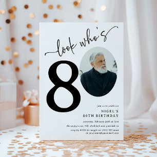 Look Who's 80! Modern Photo 80th Birthday Invitation