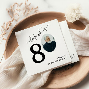 Look Who's 80! Modern Photo 80th Birthday Napkin
