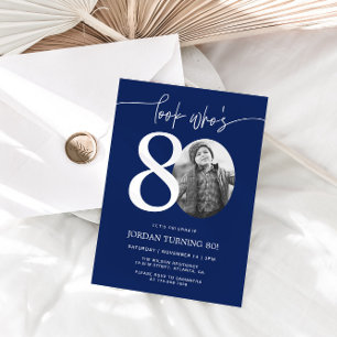 Look Who's 80 Navy 80th Birthday Invite